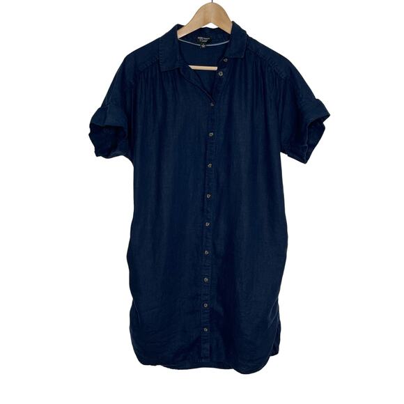 J. Crew Baird Mcnutt Irish Linen Shirt Dress Women Small Navy Pockets Minimalist - Picture 3 of 13